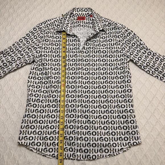 Hugo Boss Men's White Ermo All Over Logo Casual Slim Fit Button Down Shirt - Picture 4 of 5